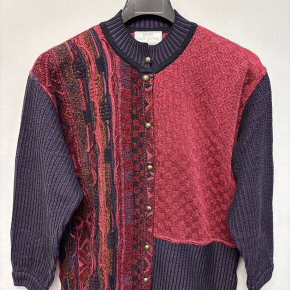 Coogi Australia Women Cardigan Sweater Cable 3D Knit Size Medium Artsy D011 -11 - Picture 11 of 16